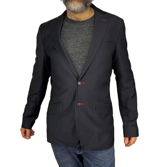 EL GANSO MARZOTTO 100% Wool Fabric Navy Blue Blazer sz 48 - Picture 5 of 7